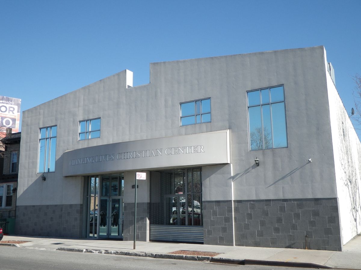Church building on an urban corner after renovation